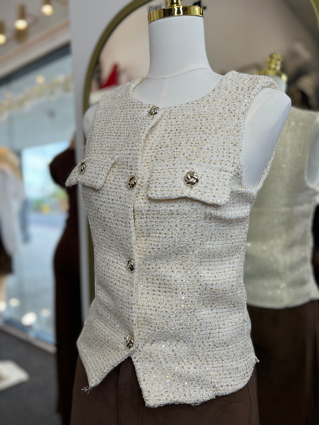 Darlinne Ivory Gold Buttons Vest