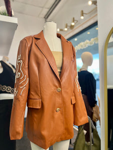 Lauren Plus Size Vegan Leather Carmel Pear Detail Blazer