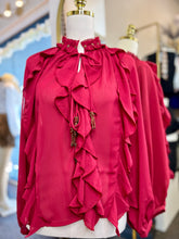 Load image into Gallery viewer, Justine Burgundy Ruffle Long Sleeve Top