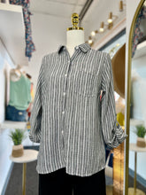 Load image into Gallery viewer, Alice Striped Charcoal Button Down Blouse