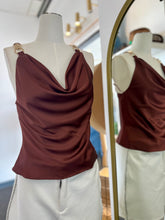 Load image into Gallery viewer, Sabrina Satin Asymmetric Top Gold Details