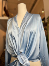 Load image into Gallery viewer, Oyuki Sky Blue or Black Satin Blouse