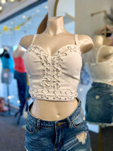 Load image into Gallery viewer, Lizette White Stretchy Lace Up Zipper Back Closure Corsette