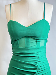 Vianca Emerald Front Sheer Side Rushing Detail Maxi Dress
