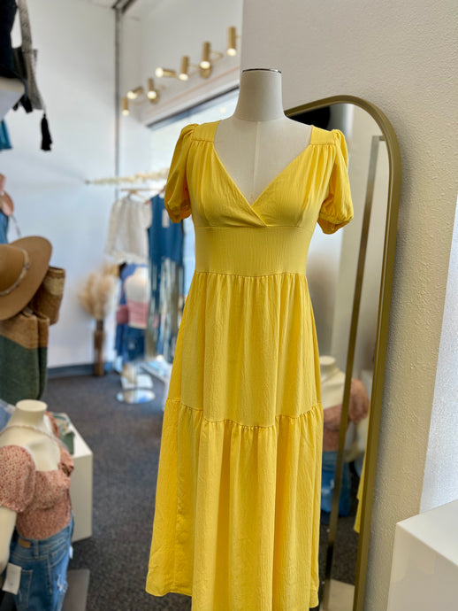 Vivian Yellow or Black Open Back Flowy Midi Dress