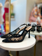 Load image into Gallery viewer, Aleysha Black Lace Sling Back Buckle Heel