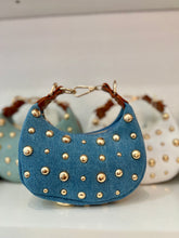 Load image into Gallery viewer, "D" Inspired "LOVE" crescent shaped Gold Studded Vegan Leather  Bag