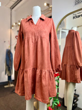 Load image into Gallery viewer, Tessa Open V Neck Collar Vegan Suede Swing Dress