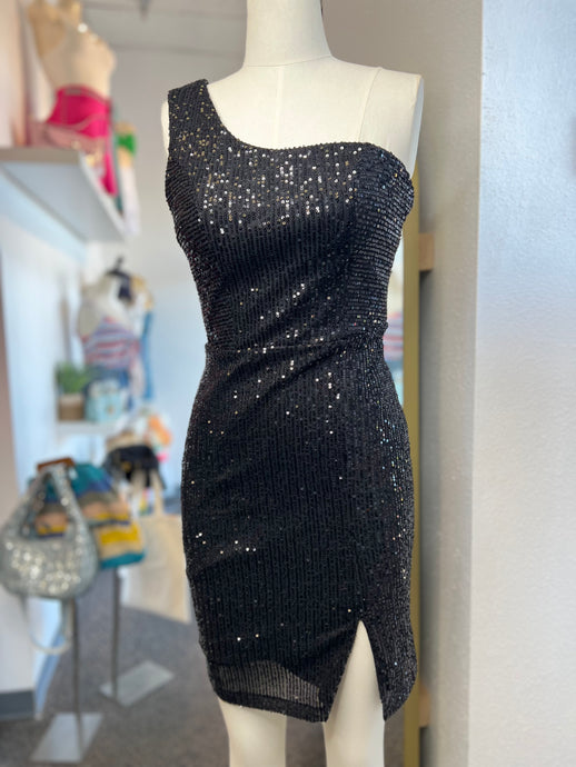 Priscila Black Sequence Sleeveless Short Dress