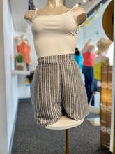 Load image into Gallery viewer, Victoria Charcoal Stripes Elastic Waist Side Pocket Shorts