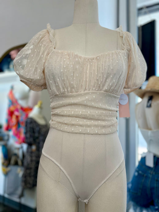 Sofia Cream Sleeve Mesh Dot Bodysuit