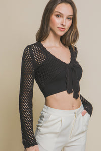 Kim Black Open Knit Long Sleeve Cardigan Top
