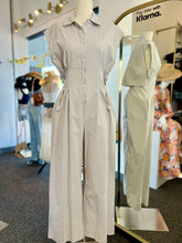 Load image into Gallery viewer, Deidra Striped Button-Down Linen Blend Light Taupe or Light Blue Jumpsuit