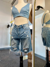 Load image into Gallery viewer, Breanna Bermuda Distressed 5 Pocket Light Blue Denim Shorts