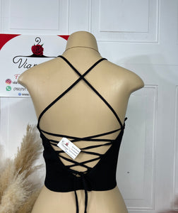 Ariana Yellow or Black Spaghetti Strap Ribbed Crossover Back Cropped Top