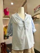 Load image into Gallery viewer, Lizza Light Blue Short Sleeve Lined Linen Blouse