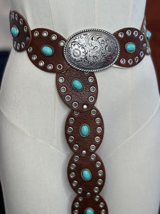 Katelyn Brown/Silver Western Flora Turquoise Detail Belt