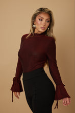 Load image into Gallery viewer, Vanessa Black/Red Bell sleeve Metallic Bodysuit