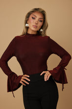 Load image into Gallery viewer, Vanessa Black/Red Bell sleeve Metallic Bodysuit