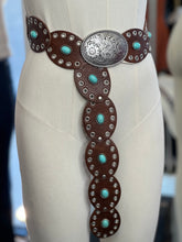 Load image into Gallery viewer, Katelyn Brown/Silver Western Flora Turquoise Detail Belt