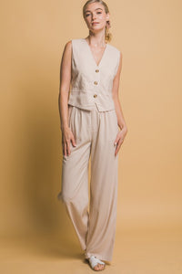 Alice Clay, Khaki or Taupe Linen Wide Leg Pants