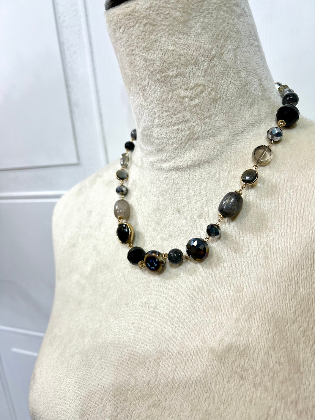 Debbie Black And Grey Stone Necklace