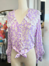 Load image into Gallery viewer, CLEARANCE Felicia Lilac or Yellow Front Tie Collar Top