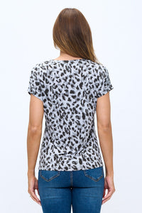 Ozella Shades of Grey Animal Print Cut Out Short Sleeve Top