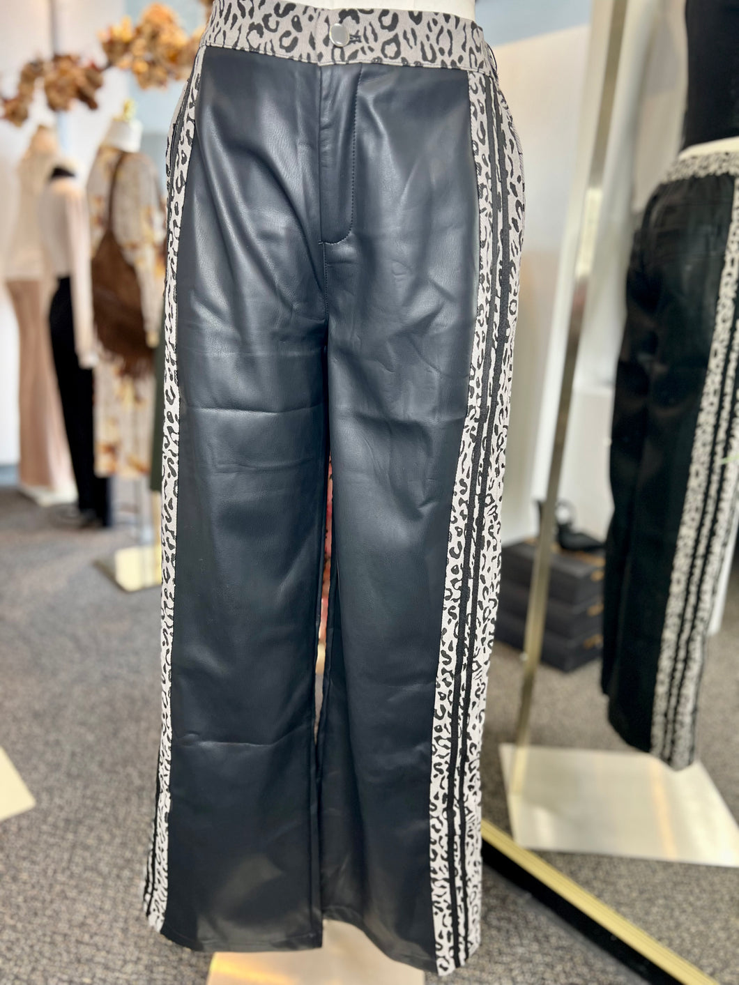 Denisse Charcoal Gray PU Leather/Animal Print