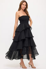 Load image into Gallery viewer, Savannah Strapless Smoked Bodice Tiered Maxi Dress