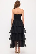 Load image into Gallery viewer, Savannah Strapless Smoked Bodice Tiered Maxi Dress