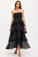 Load image into Gallery viewer, Savannah Strapless Smoked Bodice Tiered Maxi Dress
