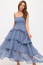 Load image into Gallery viewer, Savannah Strapless Smoked Bodice Tiered Maxi Dress