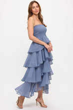 Load image into Gallery viewer, Savannah Strapless Smoked Bodice Tiered Maxi Dress