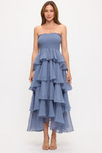 Load image into Gallery viewer, Savannah Strapless Smoked Bodice Tiered Maxi Dress
