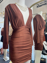 Load image into Gallery viewer, Teresa Two Toned Walnut Long Sleeve Bodycon Short Dress