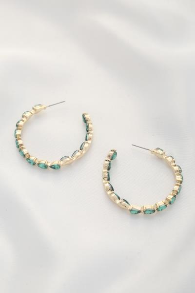 Emerald tear drop crystal fashion hoop earrings