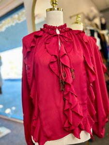Justine Burgundy Ruffle Long Sleeve Top