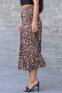 Penelope Brown/Black Midi Satin Animal Print Skirt