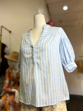 Load image into Gallery viewer, Lizza Light Blue Short Sleeve Lined Linen Blouse