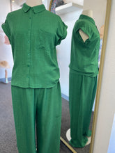Load image into Gallery viewer, Anna Spruce Green Short Sleeved Blouse and Pants Set