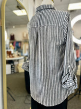 Load image into Gallery viewer, Alice Striped Charcoal Button Down Blouse