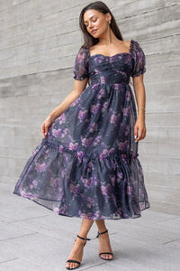 Tessa Tulle Dress with Puff Slave Sweetheart, Neckline Crisscross backing lined.