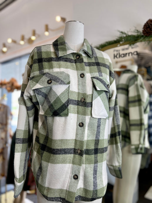 Olivia Olive Oversized Plaid Flannel jacket