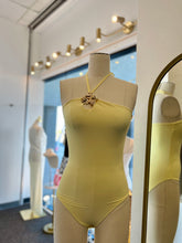 Load image into Gallery viewer, Claire Camel or Butter Yellow Halter Double Lined Gold Detail Bodysuit
