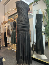 Load image into Gallery viewer, Isabella Black, Burgundy, Green Sparkly One Shoulder Ruched Maxi Dress