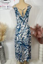 Load image into Gallery viewer, Daisy Blue and White Floral Surplice Long Dress