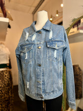 Load image into Gallery viewer, Brooklyn Plus Size Bedazzled Black Medium Wash Denim Button Up Jacket