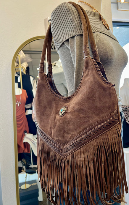 Savy Fringe Suede Brown or Black Handbag Tote