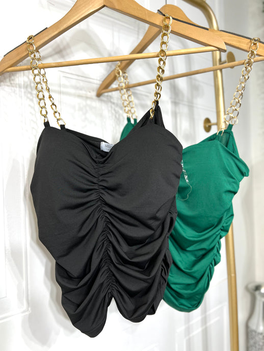 *CLEARANCE* Fernanda Black or Green Rushed Stretchy Crop Top